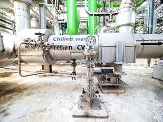 Pressure gauge of measuring instrument close up in industry zone at power plant with closed up