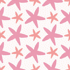 Fototapeta na wymiar Large Scale Pink and Red Starfish Seamless Pattern Background