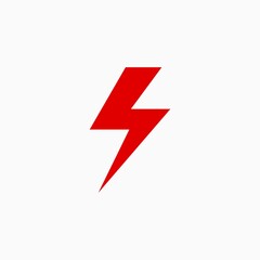 Lightning, electric power, red color. Energy electricity symbol vector sign isolated on white background