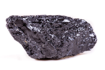 Macro mineral stone sorrel - black tourmaline on white background