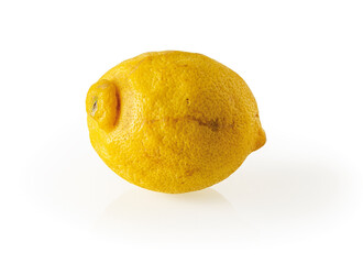 Ugly organic bio lemon isolated on white background. Misshapen citrus close-up. Trendy ugly fruits and vegetables concept. Misfit or deformed harvest, food waste design element. - obrazy, fototapety, plakaty
