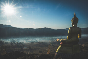 buddhist temple in the fog