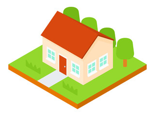 Simple Flat Isometric Orange Color House Vector Illustration Icon