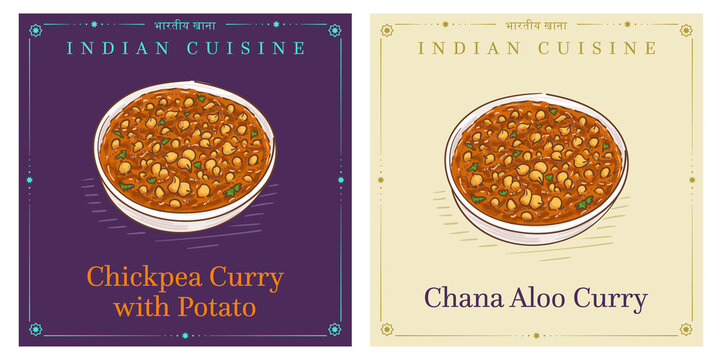 chickpea curry with potato indian traditional food illustration