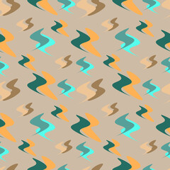 Seamless geometric abstract green, brown and orange lines on a beige background. For textile, fabric, wallpaper and background.