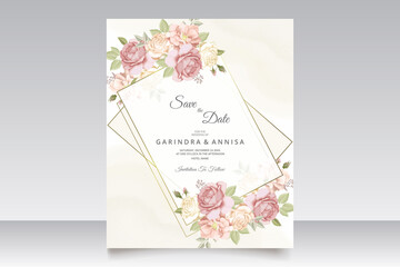  wedding invitation card template set with beautiful  floral leaves Premium Vector