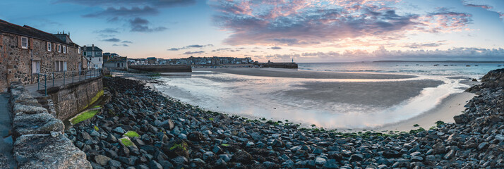 Panoramic view of town and sea at St Ives, Cornwall, England