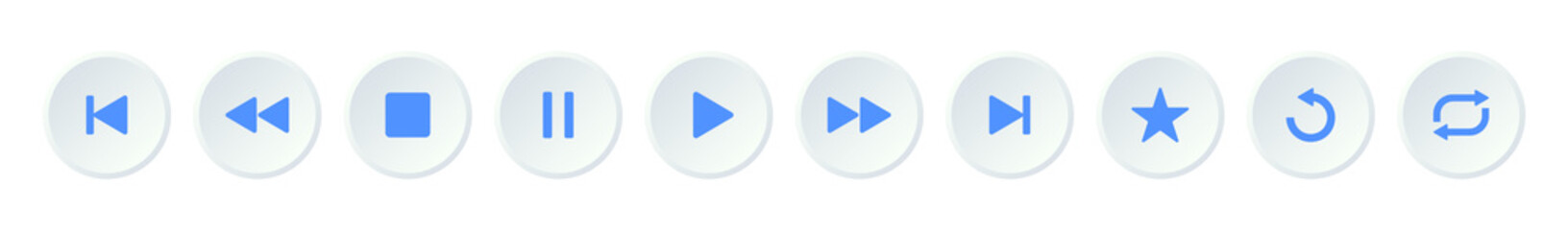 Media player icon set. Blue color symbols, repeat icons. UI vector buttons. User interface elements for mobile app