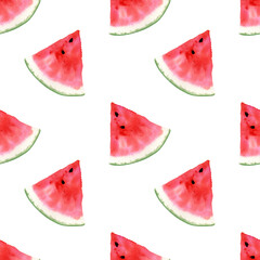 Seamless watermelon pattern. Watercolor background with watermelones slice for textile and decor