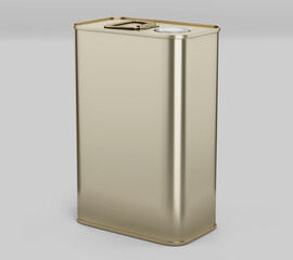 Rectangular Olive Oil Tin Can Mockup, golden Liquid Container, 3d Rendered isolated on light background