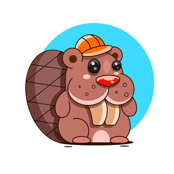 Cute cartoon beaver. Vector illustration with simple gradients.