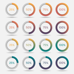 Set of gradient circle percentage diagrams