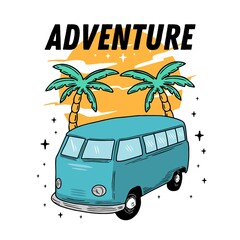 Adventure Classic Car tree moon illustration shirt design
