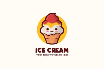 Little Cute Ice Cream Mascot Character Logo Template
