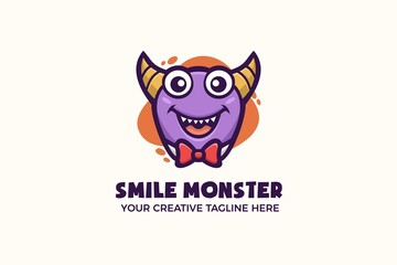 Funny Purple Monster Mascot Character Logo Template