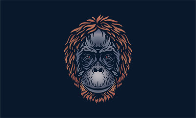 Sumatran orangutan - face on dark background - obrazy, fototapety, plakaty