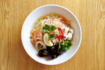 Various seafood vegetable ramen, Vietnamese food 