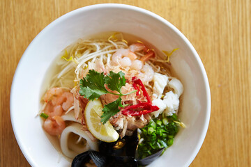 Various seafood vegetable ramen, Vietnamese food 