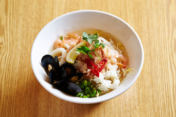 Various seafood vegetable ramen, Vietnamese food 