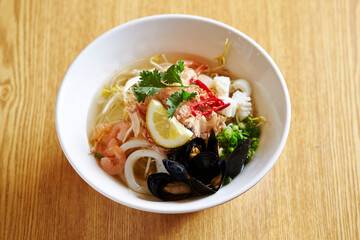 Various seafood vegetable ramen, Vietnamese food 