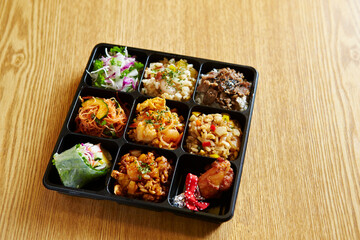 Lunch box with a variety of food