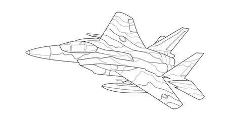 Fototapeta na wymiar Adult military aircraft coloring page for book and drawing. Airplane. War-plane. Vector illustration. Vehicle. Graphic element. Plane. Black contour sketch illustrate Isolated on white background.