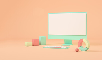 computer with copy space, graphic elements around. 3d rendering