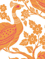 Pattern with birds and flowers