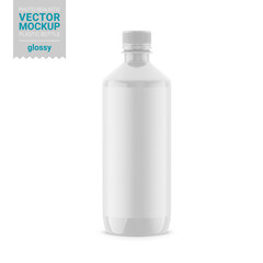 White glossy plastic bottle mockup. Vector illustration.