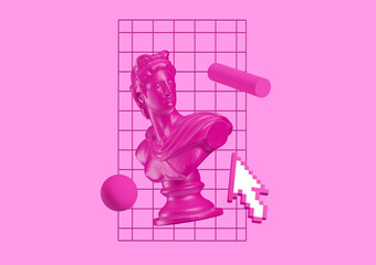 Vapor wave greek geometric shape style fururistic background fasion concept. 