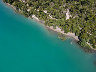 Aerial view of Etang de la Bonde near Lourmarin in Provence France