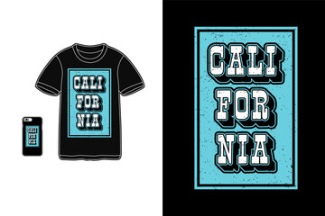 California,t-shirt mockup typography blue 3d effect