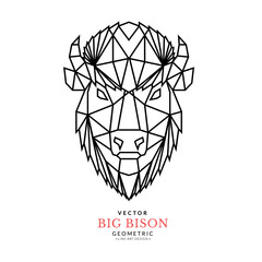 Abstract polygonal geometric bison head. Geometric bison. Modern symmetrical polygonal kitty icon. Can be used as icon, logo, brand design, wall art, tattoo, poster, card, pattern.