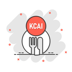 Kcal icon in comic style. Diet cartoon vector illustration on white isolated background. Calories splash effect business concept.