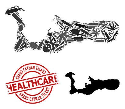 Vector Addiction Composition Map Of Grand Cayman Island. Rubber Healthcare Round Red Rubber Imitation. Template For Narcotic Addiction And Medical Proclamations.