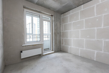 interior of the apartment without decoration in gray colors