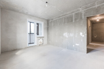 interior of the apartment without decoration in gray colors