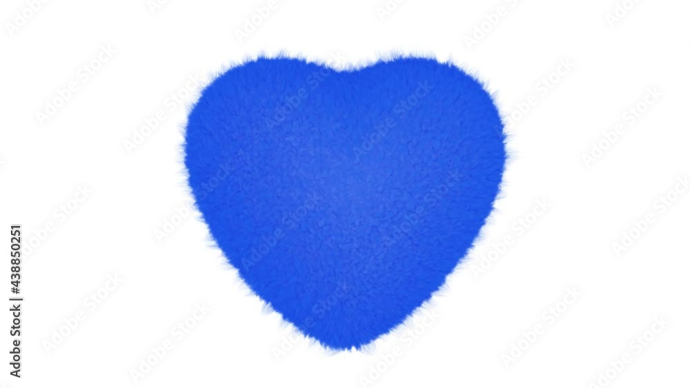 Poster realistic looping 3d animation of the cute fluffy blue beating fur heart rendered in uhd with alpha 