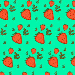 Seamless pattern with beautiful, juicy, green pattern with strawberries. Vector illustration