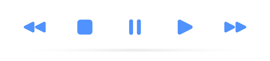 Media player icon set. Blue play pause forward symbols. Modern flat style vector icons