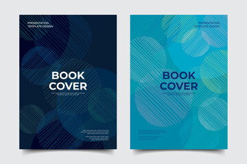 Abstract circle geometric with blue tone backgrond concept template. Memphis vector design elements set for bookcover, corporate report, poster, and flyer