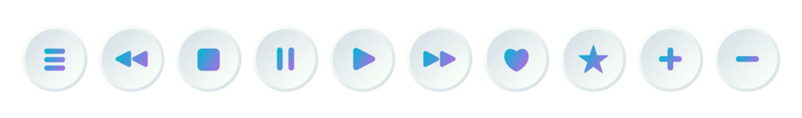 Music player vector buttons. Music player gradient symbols. UI icons set. User interface elements for mobile app