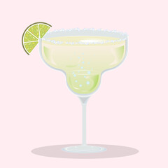 Margarita vector. Cocktail glass decorated with lime and rim the glass with salt or sugar