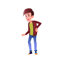 young boy has backache cartoon vector. young boy has backache character. isolated flat cartoon illustration