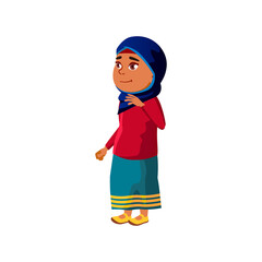 smiling muslim girl child in mosque cartoon vector. smiling muslim girl child in mosque character. isolated flat cartoon illustration