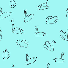 seamless swans pattern on a blue background