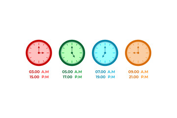 Colorful clock isolated on the background in flat style. Vector illustration