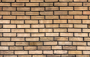 A grungy brick wall texture as background.