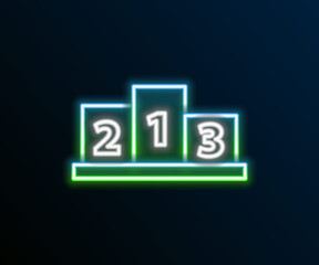 Glowing neon line Award over sports winner podium icon isolated on black background. Colorful outline concept. Vector