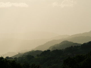 Gradient layers of hills during golden hour in Basque Country